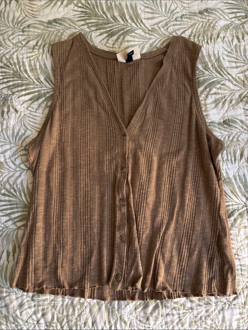 Target Ribbed V-Neck Button Front Sleeveless Top - Brown